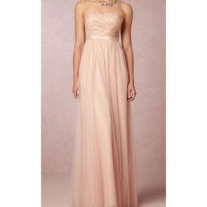 Jenny‎ Yoo Woman's Sz 10 Blush Pink Strapless Lace and Tulle Bridesmaid Dress